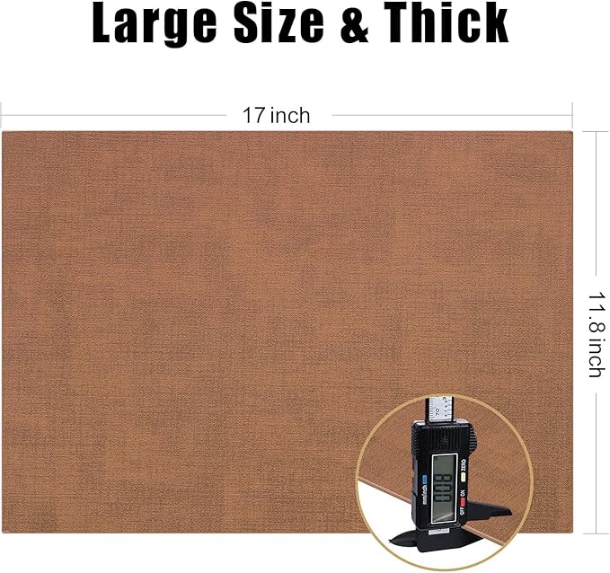 Homaxy Faux Leather Heat Resistant Placemats for Dining Table Set of 8, Waterproof Wipeable Washable PU Table Mats, Easy to Clean Anti-Slip Place Mats, 11.8 x 17 Inch, Brown