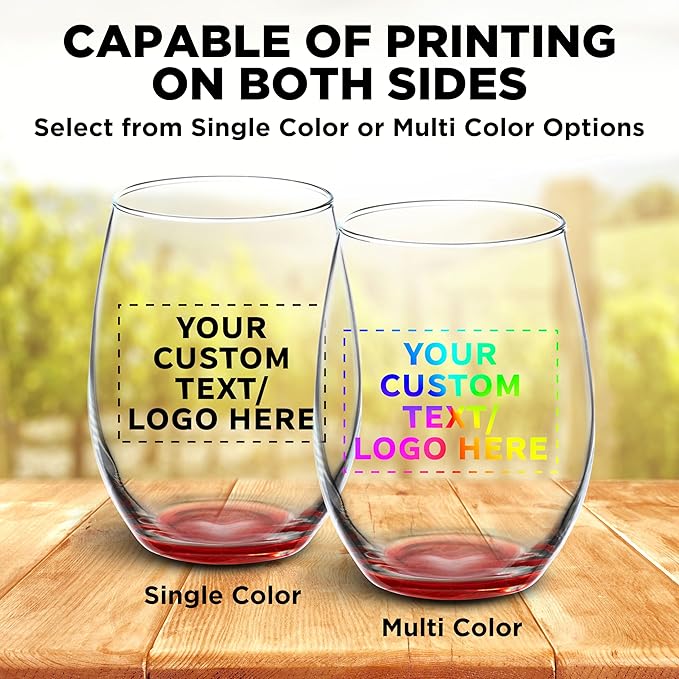 DISCOUNT PROMOS 100 ARC Stemless Wine Glasses Set, 21 oz. - Customizable Text, Logo - Chardonnay, Cabernet, Merlot, Sauvignon - Red