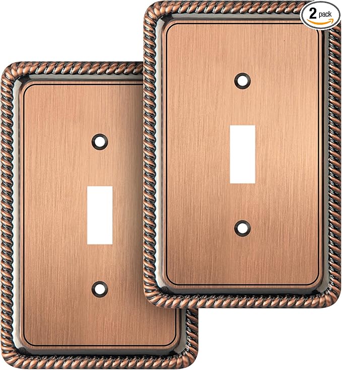 Henne Bery Rope Edge Decorative Wall Plate Switch Plate Outlet Cover (Single Toggle, 2 Pack, Antique Copper)