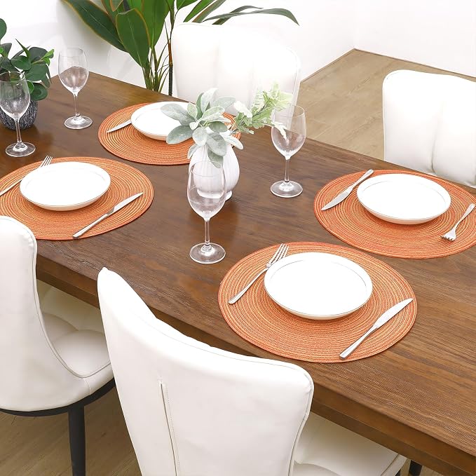 SHACOS Round Braided Placemats Set of 8 Fall Place Mats Washable Polyester 15 - Image 3