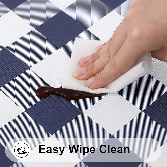 Smiry Square Picnic Table Cloth, Elastic Waterproof Fitted Vinyl Tablecloths, Flannel Backed Buffalo Plaid Table Covers for Dining, Camping, Outdoor (White and Navy, 24" x 24")