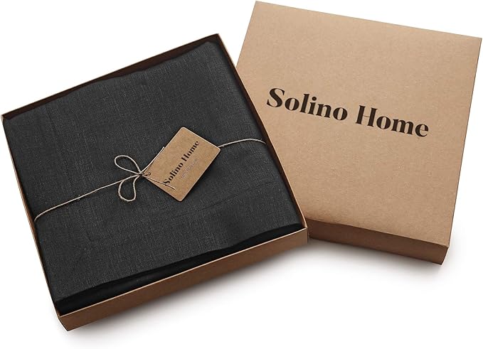 Solino Home Linen Black Tablecloth 60 x 90 Inch - 100% Pure Linen Rectangular Tablecloth - Machine Washable Table Cloth for Winter, Easter - Fete
