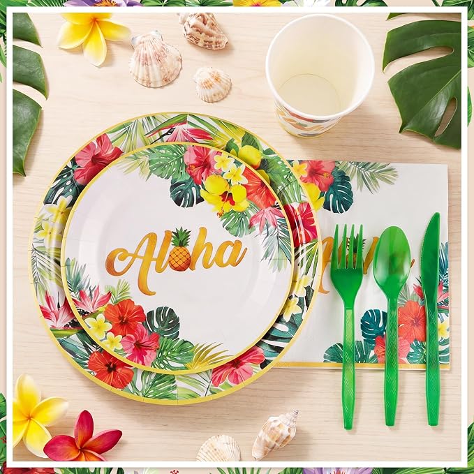 NatNarr Hawaiian Party Supplies Set, Paper Tableware Set - Image 3