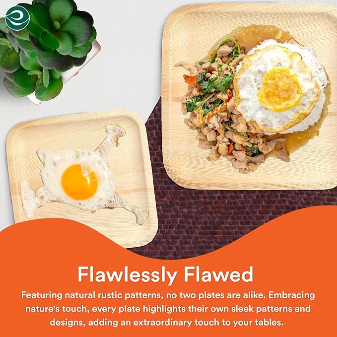 ECO SOUL Palm Leaf Square Plates 7" & 10" (100 Count) Compostable|Biodegradable| Eco-Friendly Disposable Party Plates for Appetizers - Dinner Parties, Wedding & Events
