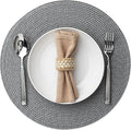 Round Placemats Set of 12 Plastic Woven Placemats Washable Wipeable Table Mats for Dining Table Heat Resistant Non-Slip Circle Place Mats (Gray)