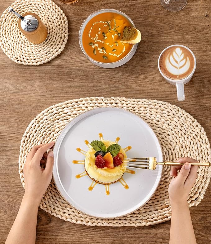 AmorArc Ceramic Dinnerware Sets for 4, 12 Pieces Handpainted Plates and Bowls Set with Rustic Terracotta Underside, Scratch Resistant Stoneware Dishes Set, Dishwasher & Microwave Safe