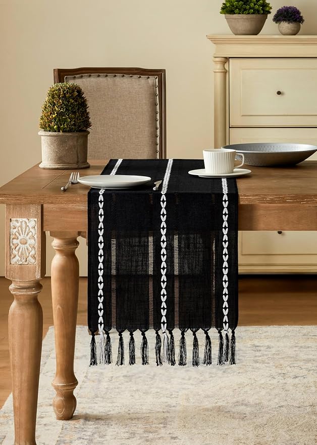 Hemstitched Farmhouse Table Runner, Cotton Linen Table Runners 36 Inches Long - Image 2