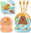 96Pcs Capybara Cute Cartoon Animal Orange Party Plates Supplies Tableware by G1ngtar