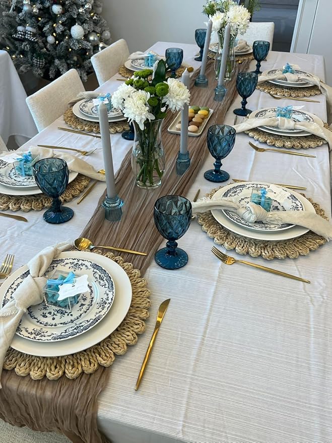 11.8" Set of 6 Round Corn Husk Placemats | Boho Woven Rattan Table Mats | Farmhouse Wicker Spring Plate Chargers Like Water Hyacinth, Seagrass for Wedding, Party, Christmas, Events