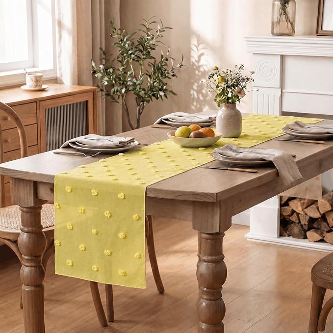 Artoid Mode Light Yellow Pom Pom Tulle Table Runner, Seasonal Spring Summer - Image 5