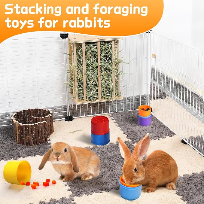8 Pcs Stacking Cups for Bunny, Rainbow Colored Reusable Rabbits Bunny Toys | - Image 2