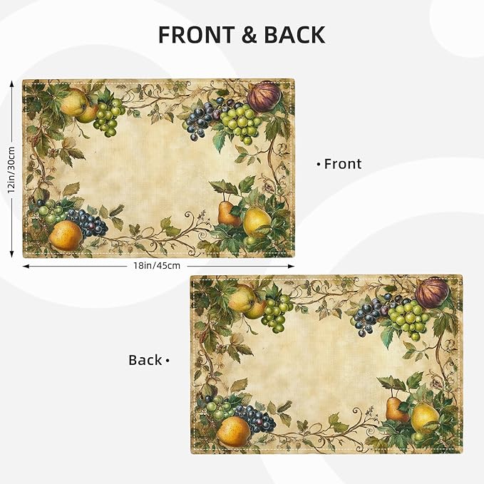 Fruit Placemats Set of 6, Fruits Grape Table Mats, Washable Place Mats for Home Party Indoor Kitchen Dining Table Decoration 12x18 Inch