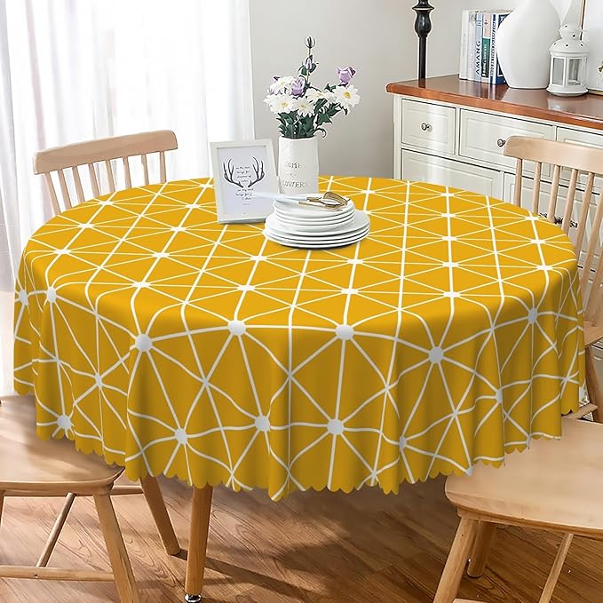 Laeacco 48 Inch Geometric Round Tablecloth Orange Triangle Modern Geometric Abstract Art Print Table Cloth Washable Waterproof Wrinkle Free Table Cover for Kitchen Dining Picnic Party Decoration