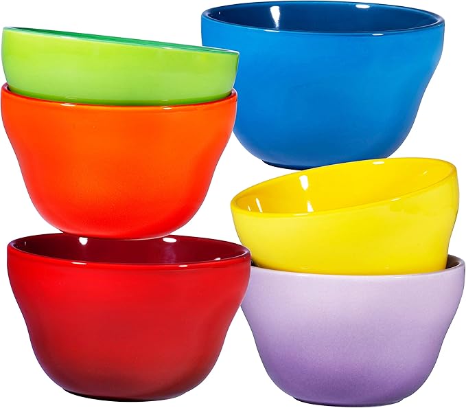 Bruntmor 8 oz Porcelain Bowls Set of 6 - for Ice Cream, Dessert, Soup, Small Side Dishes, Salad, Cereal, Rice - Microwave, Dishwasher and Oven Safe - Gradient Colors