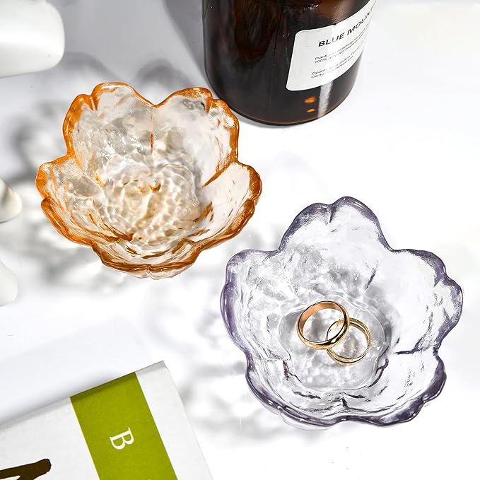 Cherry Blossom Glass Ring Holder Dish, Decorative Jewelry Trinket Rings Earrings Keys Storage Organizer Tray(Champagne)