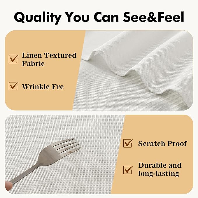 JIUZHEN Round Textured Table Cloth Linen Wrinkle Free Stain Resistant Farmhouse Decorative Circular Tablecloth for Kitchen, Dining, Party, Wedding, Outdoor Use (30 Inch Round,White)