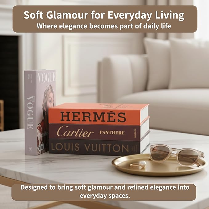 Glam Large | 4 PCS Faux Decorative Books for Home Decor | Not Real Books (Cardboard Boxes) | Coffee Table, Bookshelf & Shelf Styling Display Props for Living Room, Office