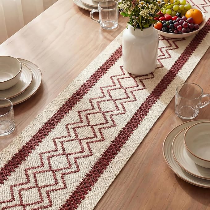 Artoid Mode Red Stripe Diamond Woven Table Runner 12x60 Inch | Holiday - Image 3