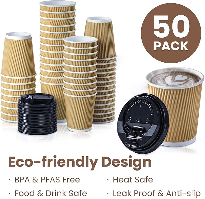 Fit Meal Prep 50 Pack 8 oz Insulated Ripple Triple Wall Paper Coffee Cups - Image 4