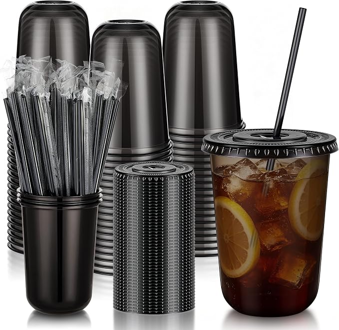 KesaPlan 50 Pack 16 oz Black Plastic Party Cups by KesaPlan