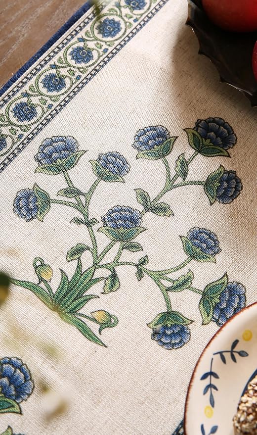 Patdrea Designer Elegant French Linen Table Runner, Floral Pattern - Image 8