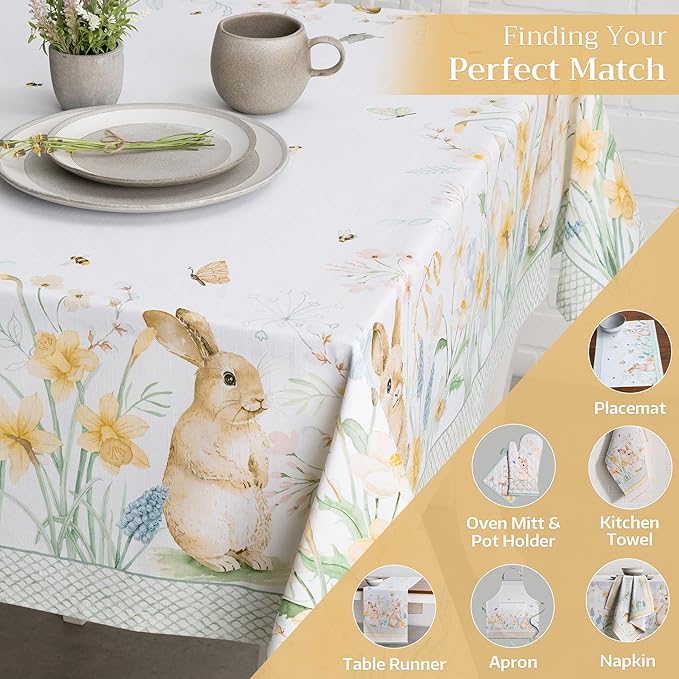 Maison d' Hermine Table Cloth Rectangle Table 100% Cotton 60 x 120 Inches Tablecloth Reusable Decorative for Dining Room Farmhouse Home Valentines Day Decorations Spring Summer - Easter Dew