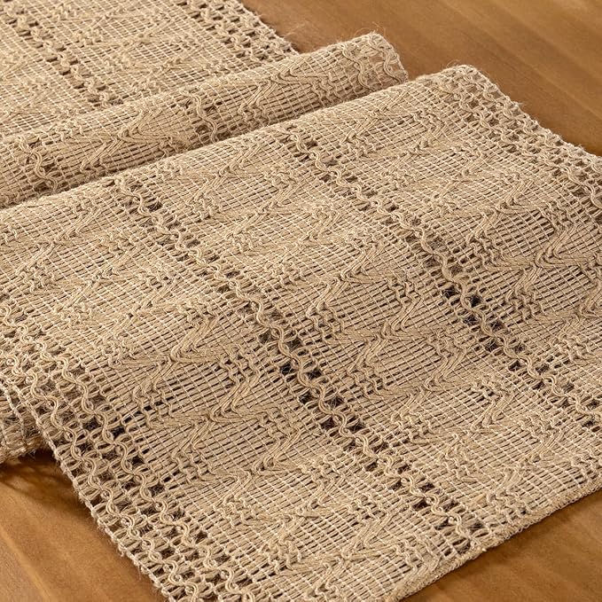 Burlap Boho Table Runner Farmhouse Jute Bamboo Table Runner 12x72 Inch | Small by MLMC