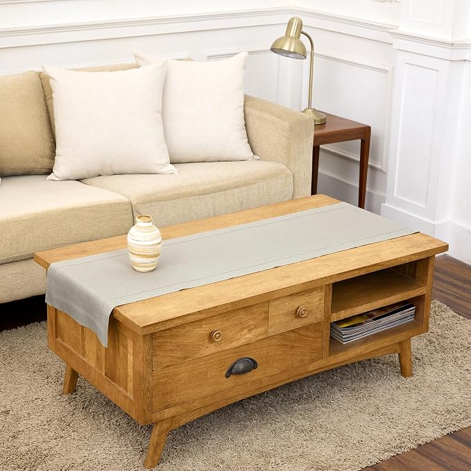 Solino Home 100% Linen Table Runner Natural, Classic Hemstitch 14 x 48 in | by SolinoHome