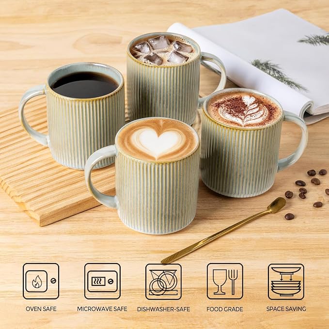 theterra Ceramic Coffee Mugs Set of 4, 14.2 oz Coffee Cups - Image 4