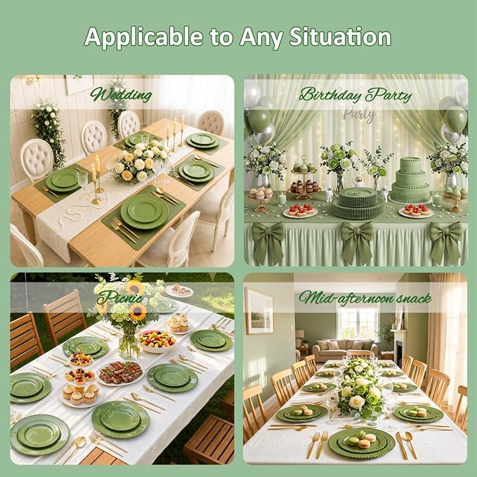 U-QE 60PCS Olive Green Plastic Plates, Beaded Plates Disposable Heavy Duty | - Image 9