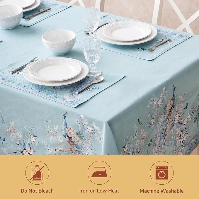 Maison d' Hermine Premium Table Cloth Square Table 100% Combed Cotton 70 x 70 Inches Tablecloth Reusable Decorative for Dining Room, Home, Party, Festive & Wedding - Peacock Utopia - Pastel Turquoise