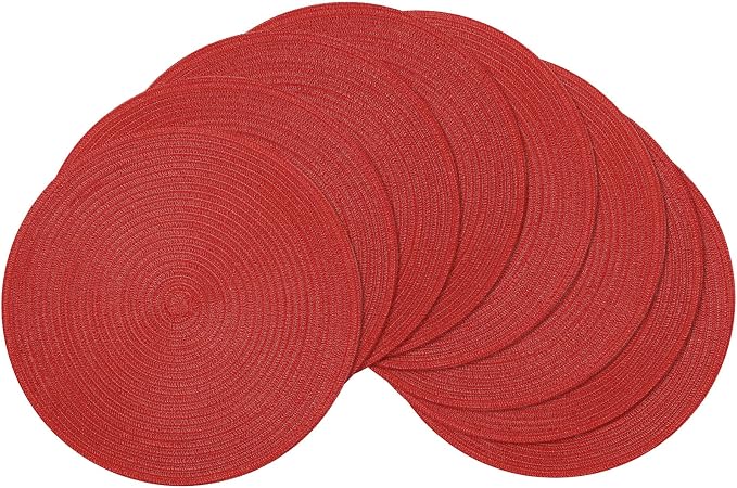 SHACOS Round Braided Placemats Set of 8 Washable 15 inch Round Table Mats Non by SHACOS
