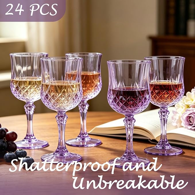 24Pack Plastic Wine Glasses, 7oz Vintage Goblets - Image 3