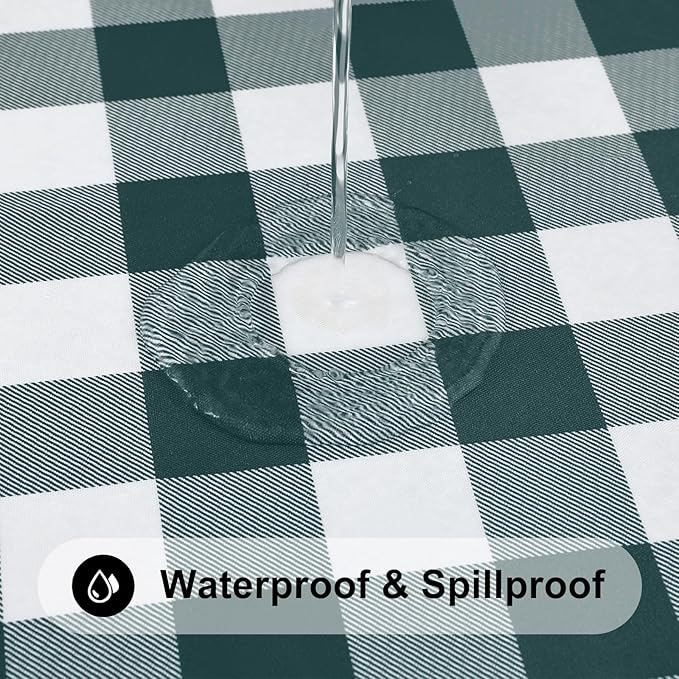 Smiry Rectangle Picnic Table Cloth, Elastic Waterproof Fitted Vinyl Tablecloths, Flannel Backed Buffalo Plaid Table Covers for Dining, Camping, Outdoor (Hunter Green and White, 30" x 72")