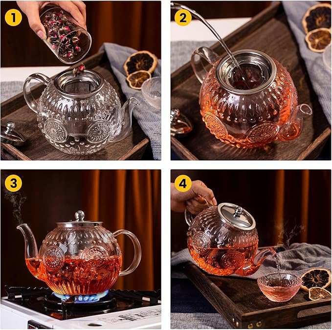 Amzcku 50OZ/1500ml Vintage Glass Teapot - Image 4