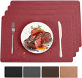 Vinyl Placemats Set of 4 Heat Resistant Easy Clean Non-Slip Place Mats for Dining Table Faux Leather Waterproof Stain Resistant Wipeable Washable PVC Table Mats(4, Red)