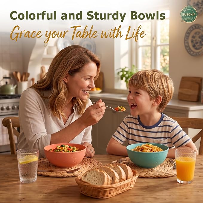 40OZ Wheat Straw Bowls Sets of 8, Unbreakable & Thick Ramen Bowl, Microwave & - Image 7
