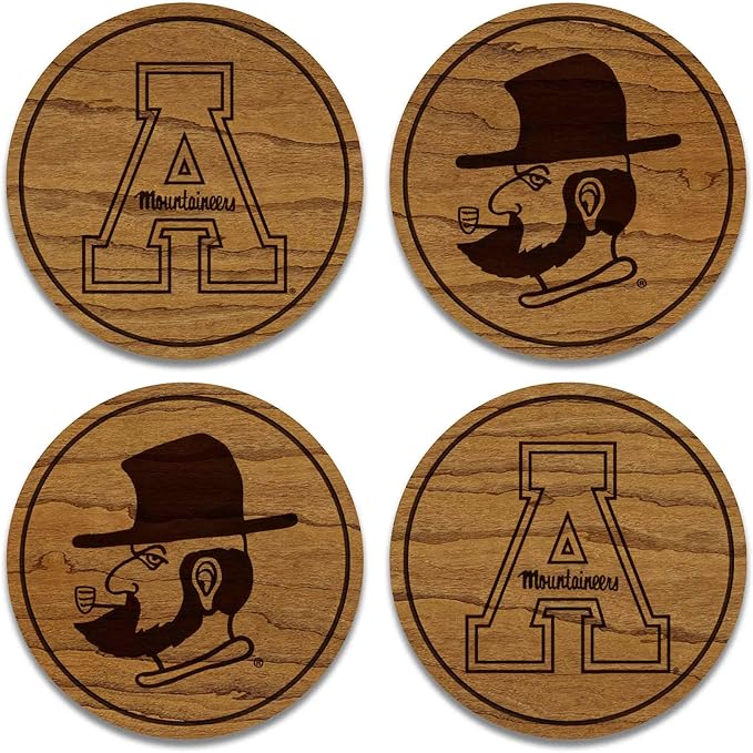 LazerEdge Appalachian State Mountaineers Wooden Coaster Set - Cherry Wood - Officially Licensed Product - 4-Pack