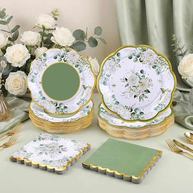 NatNarr 150 Pcs Sage Green Party Plates And Napkins Set - Image 3