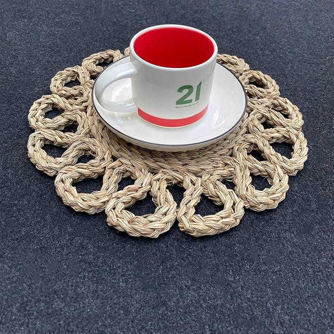 13.8" Set of 10 Round Seagrass Placemats | Boho Woven Rattan Table Mats | Farmhouse Wicker Spring Plate Chargers Like Water Hyacinth, Seagrass for Wedding, Party, Christmas, Events