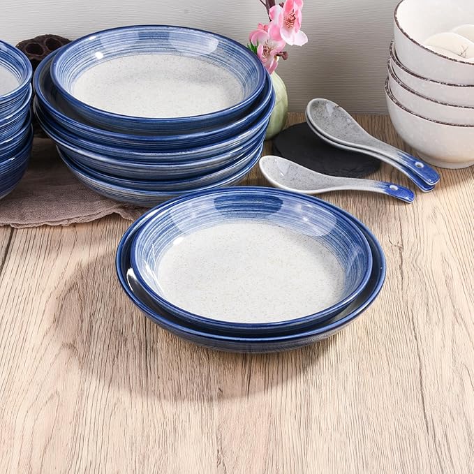4-Piece Blue Ceramic Dinnerware Set, Plate, Dish, Bowl, Spoon, Japanese Hand-painted Tableware set, A Good Tableware (BS)