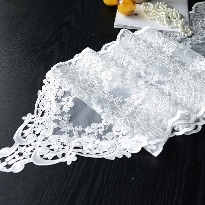 SUTAVIA Lace Patio Table Runner Embroidered Dresser Scarf, Classic Rectangular - Image 4