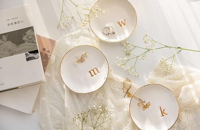 COLLECTIVE HOME - Ceramic Jewelry Tray, Decorative Trinket Dish for Rings Earrings Necklaces Bracelet Watch Keys, Birthday Mother's Day Christmas Gift for Women, 4.75", Glossy (t)