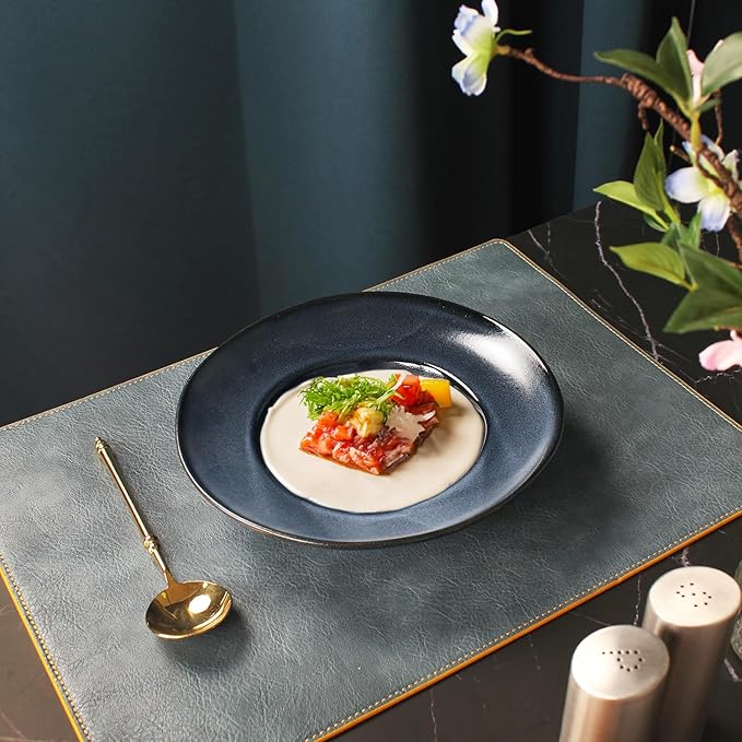Pasta Plates with Rim 14 oz, Soup Bowl Pasta Bowl Set of 2, Shallow Bowl Plate, Ceramic Wide Rimmed Soup Bowl, Best choice for high-end restaurants, hotels, and foodies,11 Inch Blue