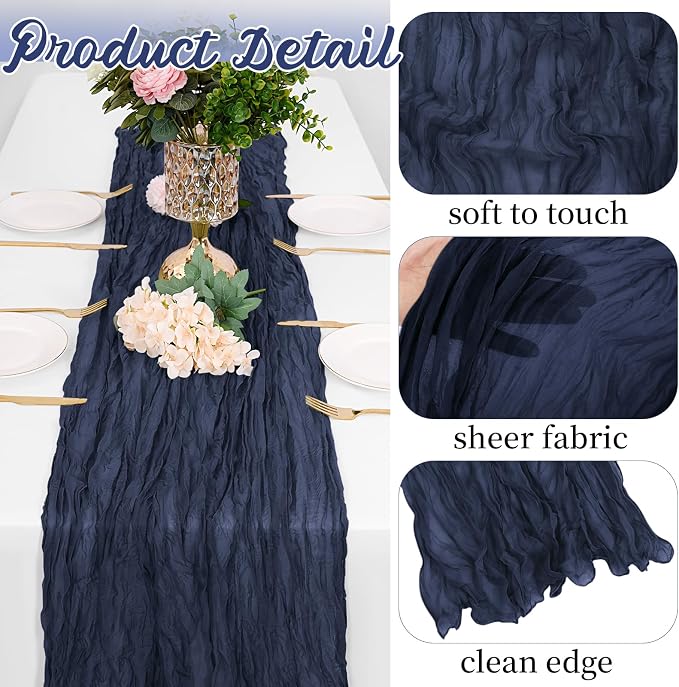 16 Pack Navy Blue Cheesecloth Table Runners 20x120 Inch Gauze Table Runner - Image 3