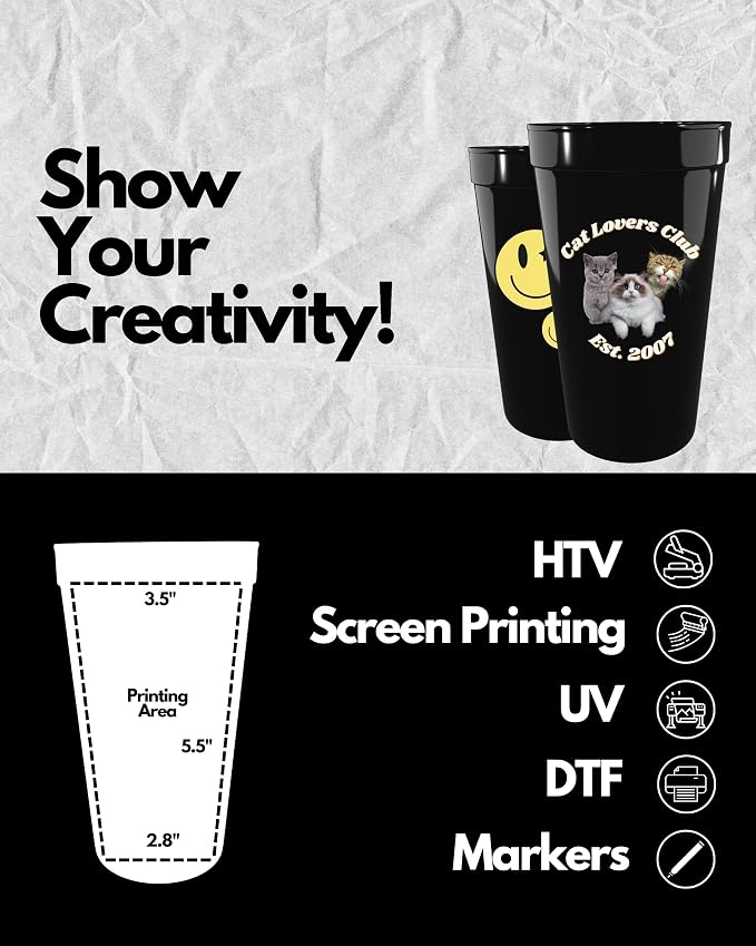 PartyPrints 100 Pack 32 oz Black Reusable Blank Plastic Cups, Colored Plastic - Image 3
