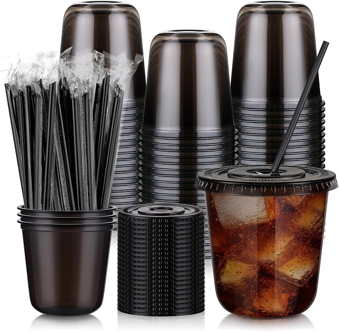 tchrules 100 Set 12oz Black Round Bottom Plastic Cups by Tchrules