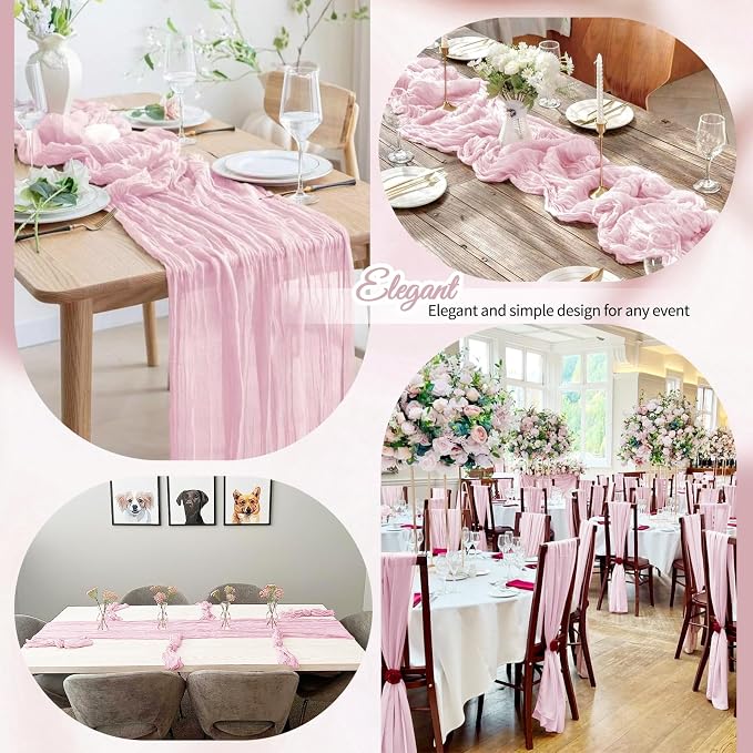 4 Pack Light Pink Cheesecloth Table Runner 10Ft, Boho Table Runners 21.5 x 120 - Image 5