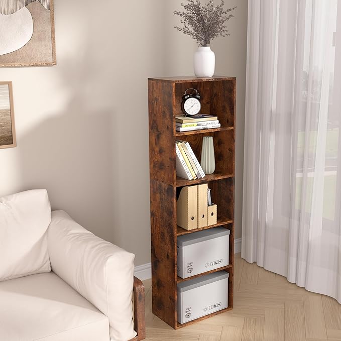 Wooden 5 Cube Storage Organizer, Vintage Brown 5 Tier Bookcase Bookshelf Freestanding Storage Display Organizer,Versatile Cubes Shelf and Cubby Unit for Living Room, Home Office, Dinning Room 15.7inch