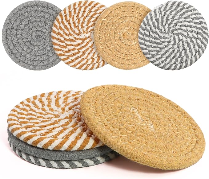 Coasters Set of 4 for Drinks, Cotton Woven 4 Colors Absorbent Boho Coasters for by krastmon